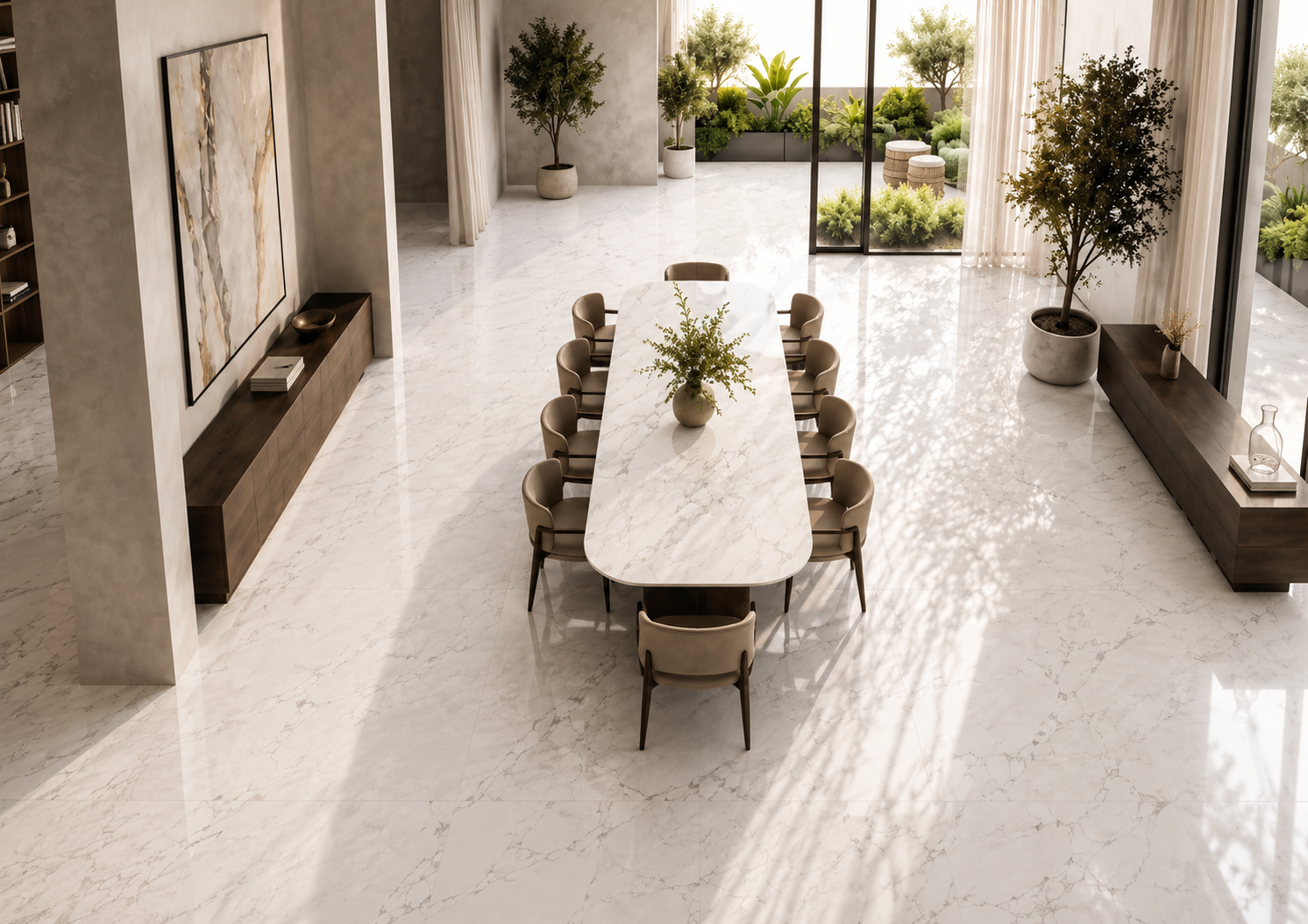Nano Statuario artificial surface with controlled Statuario veining