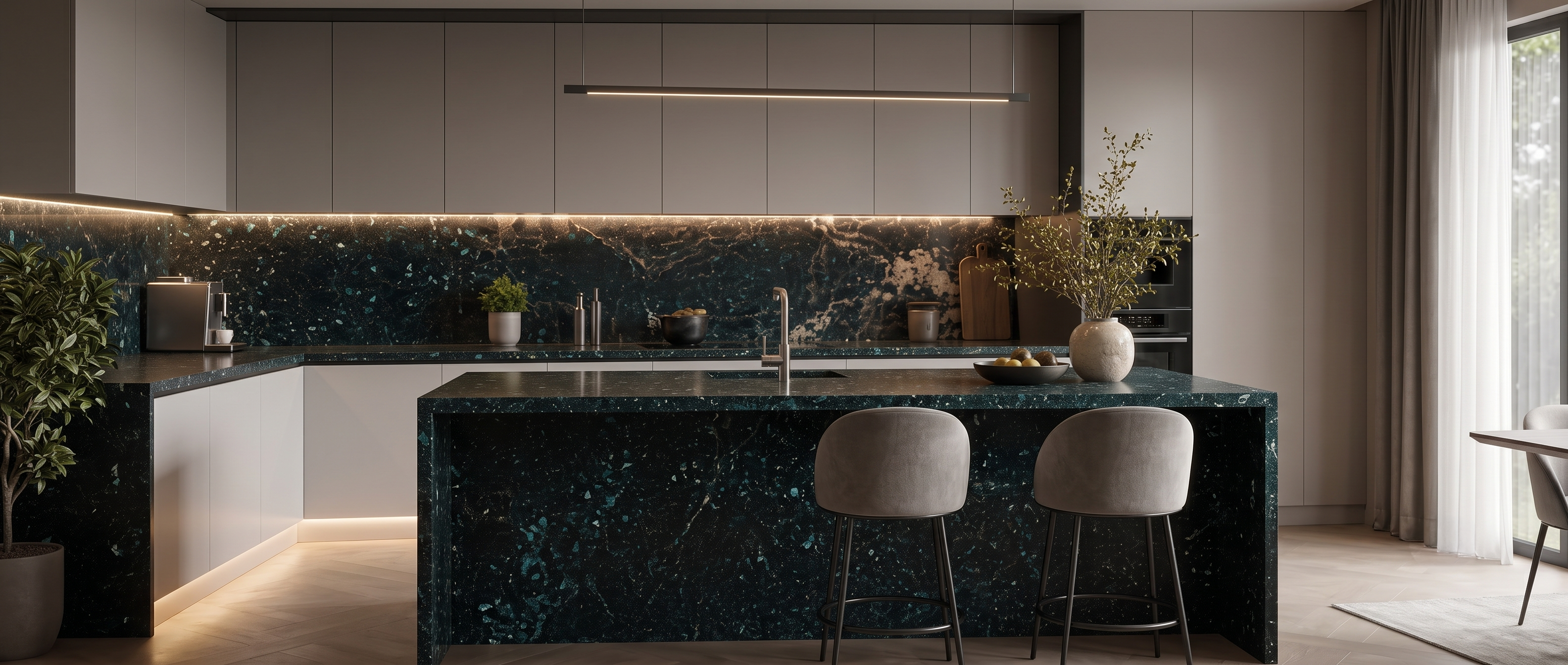 Emerald Pearl granite in a contemporary Scandinavian kitchen