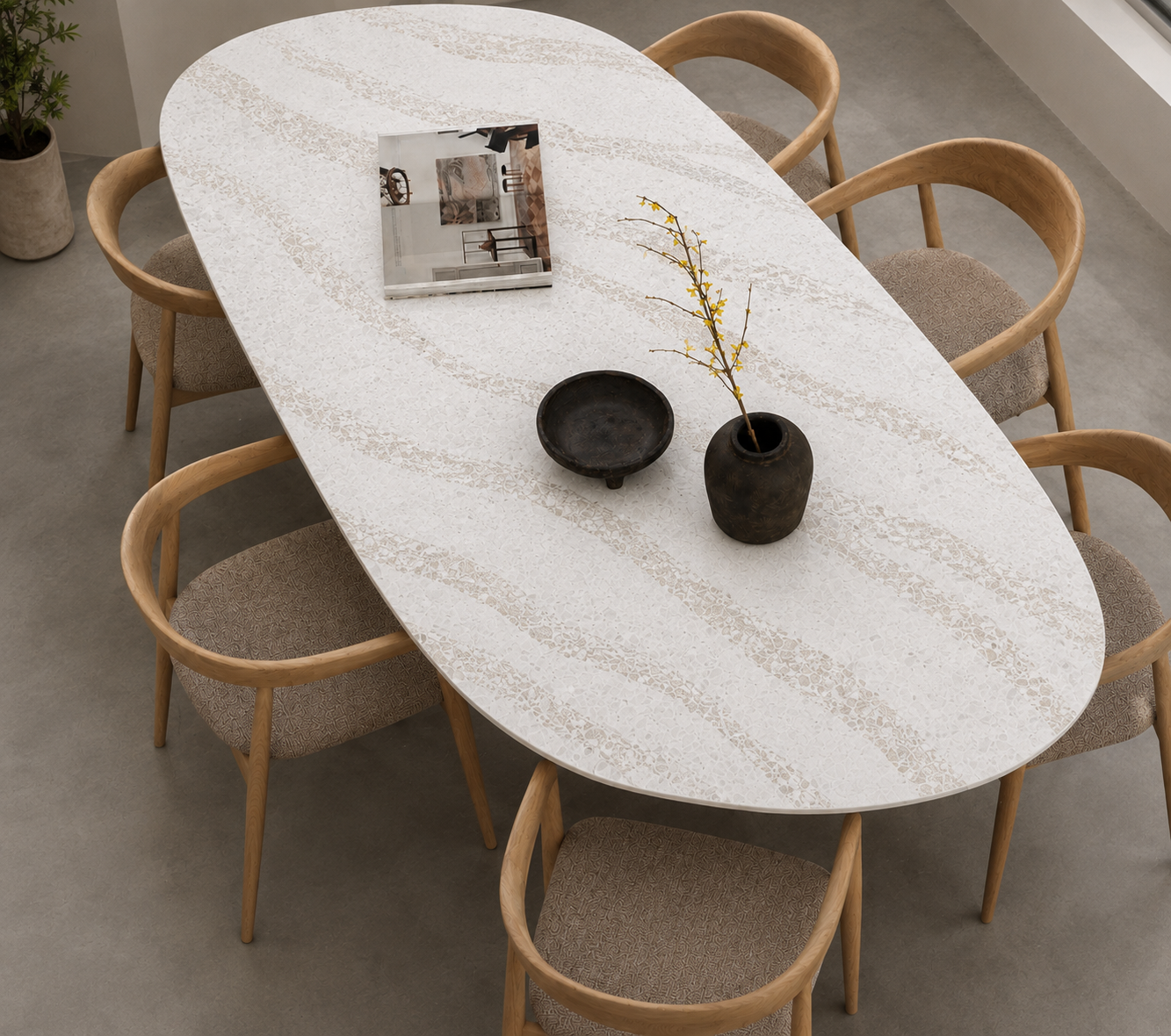Quartz dining tables surface finish