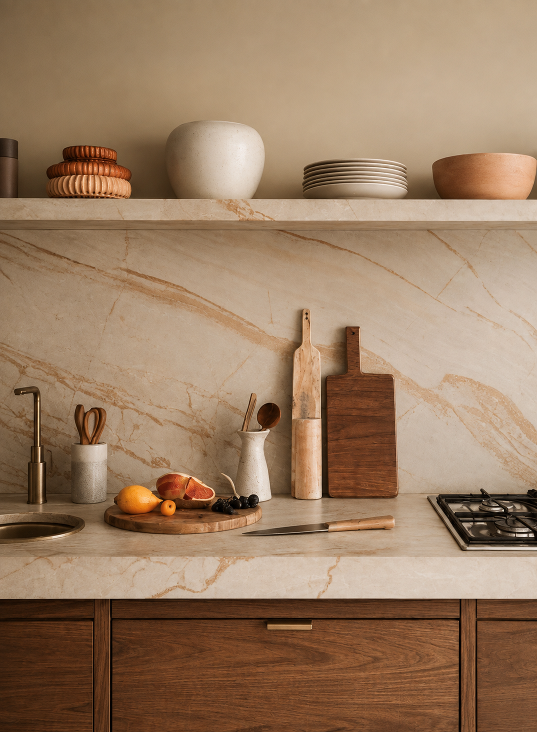 Quartzite flooring in a bright architectural space