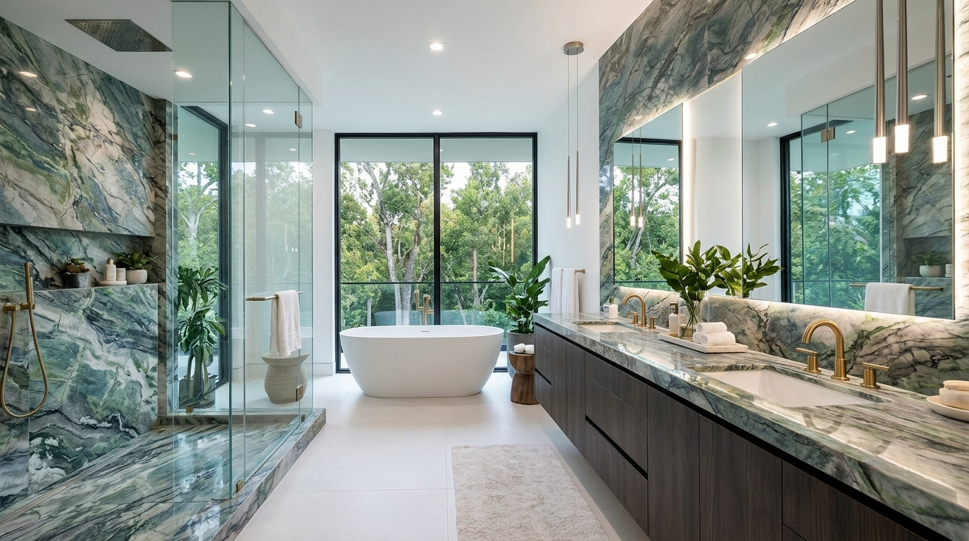 Brazilian Quartzite used across a contemporary kitchen