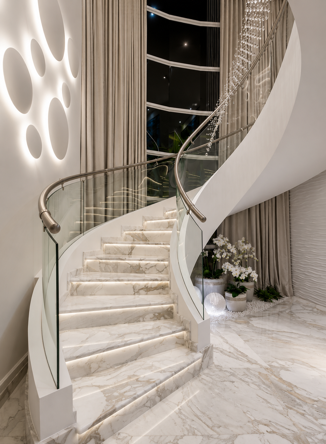 Statuario marble staircases