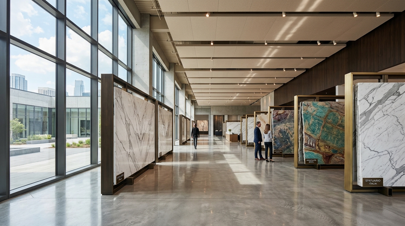 Curated luxury stone collection slabs and architectural showroom gallery